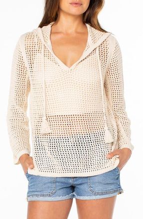 Roxy Summer Nights Open Stitch Hooded Tunic in Parchment at Nordstrom, Size Xx-Large