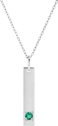 MAX + STONE 14k Yellow or White Gold Bar Pendant Necklace with 3mm Small Round Gemstone
