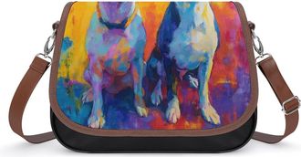 Generic Colorful Painting of Two Dogs Womens Crossbody Bag Fashion Shoulder Handbags Message Tote Bag with Adjustable Strap