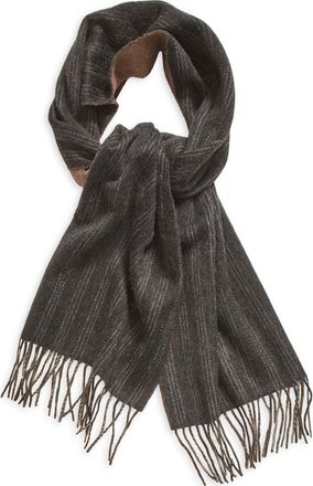 Andrew Stewart Chalk Stripe Reversible Double Face Cashmere Scarf in Charcoal at Nordstrom