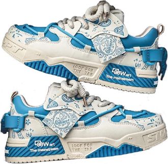 Generic Womens Fashion Sneakers, Lace-Up, Platform, Skateboard Shoes, Casual Outdoor Shoes, Vulcanised (Blue, UK Footwear Size System, Adult, Women, Numeric, 