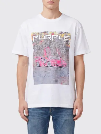 Purple T-shirt in cotone con stampa grafica e logo a contrasto
