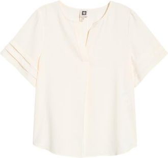 Anne Klein Pleated Split Neck Top in White Dove at Nordstrom, Size X-Small P