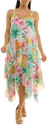 Nina Leonard Patterned Handkerchief Hem Dress in Mint Multi at Nordstrom Rack, Size X-Large