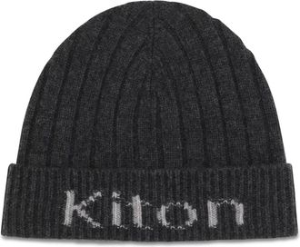 Kiton Mens Beanie Hat Merino Wool Dark Grey-Light Grey Grey/light