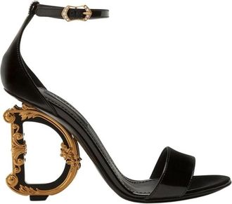 Dolce & Gabbana Sandalen With Baroque DG Detail - Dames - Sandalen met hakken - Zwart - 35 EU - Leer - Schoenen