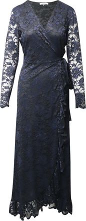 Ganni Ganni Flynn Ruffle Lace Wrap Dress in Navy Blue Polyamide