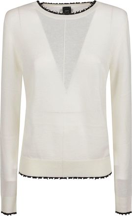 Pinko Round Neck Sweater with Sheer Panels and Black Trim