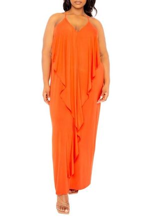 Buxom Couture Cascade Ruffle Racerback Maxi Dress in Rust at Nordstrom, Size 1 X
