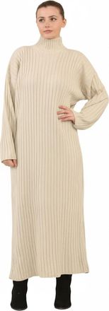 Generic Ladies Knitted Maxi Dress Long Sleeve High Funnel Neck Pullover Jumper - Womens Winter Warm Ribbed Long Dress, Soft Stretchy One Size Fit (UK 8-16) (U