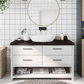 vidaXL Encimera De Ba&ntilde;o Madera Tratada Marr&oacute;n Oscuro 140x60x(2-6) Cm Vidaxl