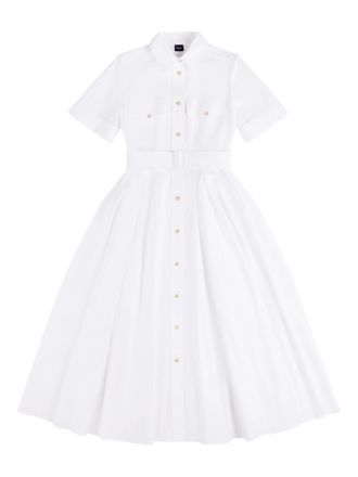 Fay White Midi Structured Collar Belted Dress