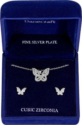 Danecraft CZ Butterfly Pendant Necklace & Earrings Set in Silver at Nordstrom Rack