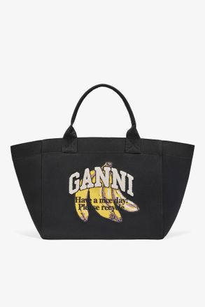 Ganni Black XXL Banana Print Tote