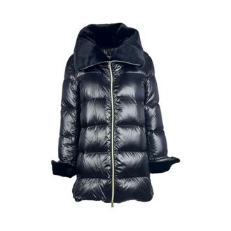 Herno Down Jackets, female, Black, XL, A-Shape Jacket in Nylon Ultralight and Lady Faux Fur