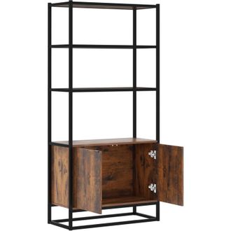 HOMCOM Homcom - Scaffale Libreria a Muro con Ante e 3 Ripiani in Legno e Metallo Nero