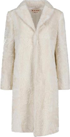 Marni White Mid-Length Classic Lapel Shearling Coat