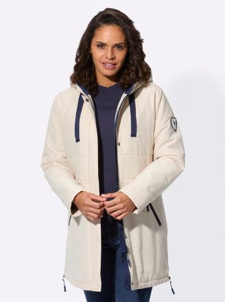 Casual Looks Langjacke CASUAL LOOKS, Damen, Gr. 38, beige (elfenbein), 100% Polyester, Wattierung:100% Polyester, unifarben, Jacken Langjacke