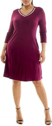 Nina Leonard Rhinestone V-Neck Dress in Crisp Berry at Nordstrom Rack, Size X-Large