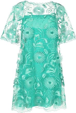 Alberta Ferretti floral-embroidered mini dress - women - Polyester - 40 - Green