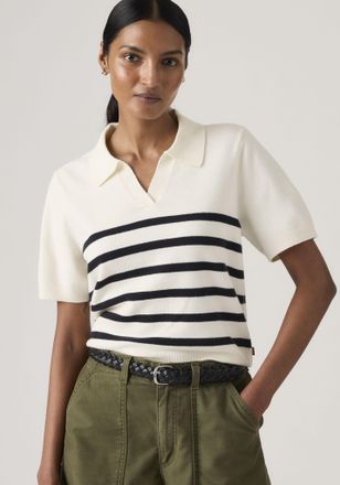 Levi's Kurzarmpullover LEVIS SUPER SOFT POLO SWEATER, Damen, Gr. L (40), isabella stripes tofu, anthrazit night, Strick, Obermaterial: 53% Baumwolle, 32% Pol