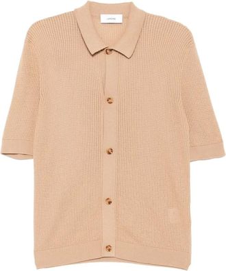 Lardini Cardigans, female, Beige, XL, Camel Brown Knitted Shirt with Ribbed Cuffs