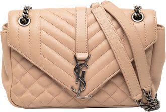 Saint Laurent Pre-owned Womens Medium Sheepskin Triquilt Monogram College Bag - Peach Leather - One Size