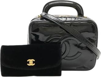 Chanel Pre-owned Coco Mark Vanity Bag Patent Leather - Dames - Vintage Handtas - Zwart - ONE Size - Vintage
