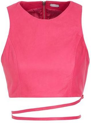 8 by YOOX LEATHER LACE-UP HALTER CROP TOP