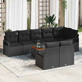 vidaXL Vidaxl - Conjunto De Sof&aacute; De Jard&iacute;n Con Coj&iacute;n 9 Pcs Negro Polirat&aacute;n