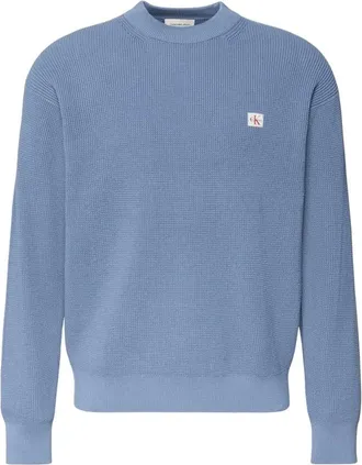 Calvin Klein Truien & Vesten, Heren, Blauw, M, Katoen, Gestructureerde gebreide trui met ronde hals