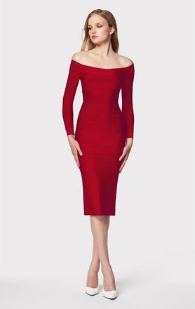 H&eacute;rve L&eacute;ger Icon Scoop Neck Midi Dress in Cherry at Nordstrom, Size Xx-Small