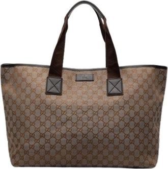 Gucci Pre-owned Tote Bags, female, Brown, Size: ONE SIZE Pre-owned Canvas Tote