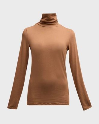 Majestic Filatures Soft Touch Long Sleeve Turtleneck in Bison at Nordstrom, Size 4