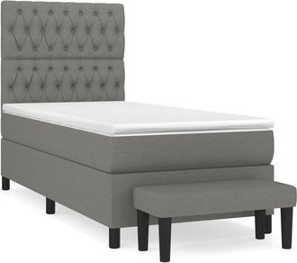 vidaXL Cama Box Spring Con Colch&oacute;n Tela Gris Oscuro 100x200 Cm Vidaxl