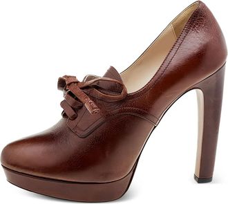Prada 130mm lace-up leather booties - women - Leather/Leather/Leather - 40 - Brown