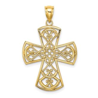 Diamond2Deal 10k Yellow Gold Filigree Cross Charm