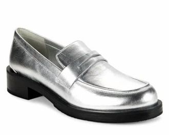 Stuart Weitzman Womens Palmer Leather Loafer Shoes In Silver