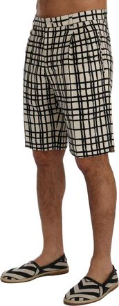 Dolce & Gabbana Mens Grid-Patterned Linen-Cotton Shorts Black Chino