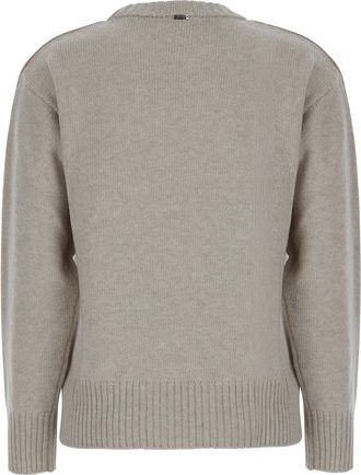 Herno Womens Crewneck Wool Jumper Beige Tops Top