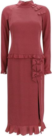 Alessandra Rich Vestido Midi de Seda con Cuello Alto y Lunares - Dresses - Mujer - Rojo - S