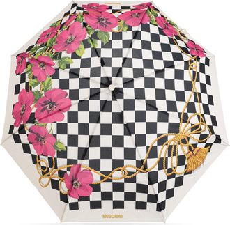 Moschino Folding Umbrella With Floral Motif, Unisex, Cream