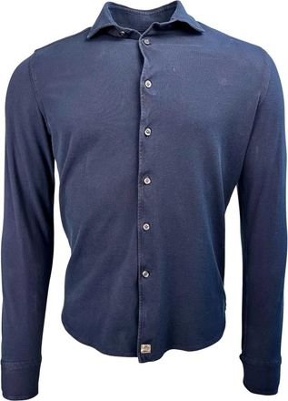 Sonrisa Nachtblauw Katoenen Piqu&eacute; Jersey Overhemd - Heren - Casual Overhemden - Blauw - S - Katoen - Overhemden