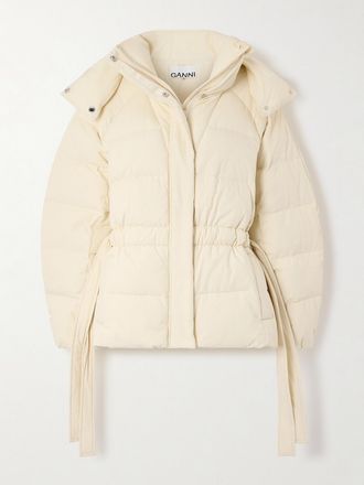 Ganni Piumino Trapuntato Oversize In Seersucker Tecnico Con Cappuccio - Bianco