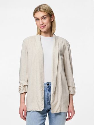 Pieces Longblazer PIECES PCPIA BOSELLA BLAZER WVN NOOS, Damen, Gr. M, beige (birch detail:melange), Web, Obermaterial: 70% Viskose, 30% Leinen, meliert, regu