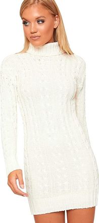 Crazy Girls Red Olives New Womens High Polo Neck Chunky Cable Knitted Jumper Mini Tunic Dress Top 8-18 (20-22, Cream)