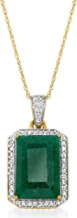 Ross-Simons Emerald and. Diamond Pendant Necklace in 14kt Yellow Gold