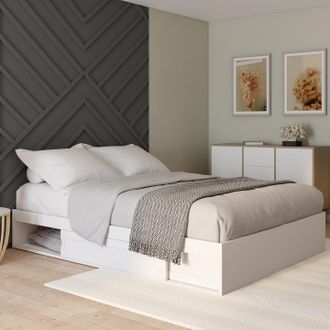IDMarket Somier Salem Con Almacenaje Y Somier 140 X 190 Cm Blanco