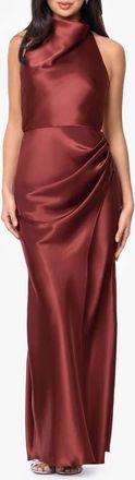 Betsy & Adam Charmeuse Halter Dress in Nutmeg at Nordstrom, Size 14