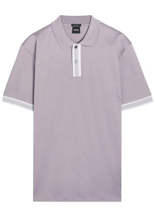 BOSS Boss Striped-trim Cotton Polo Shirt - Light Purple - XL
